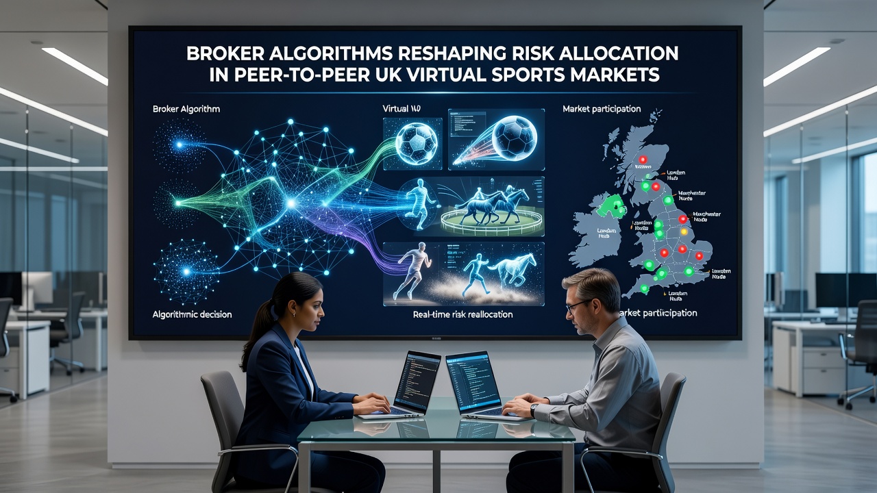 Peer-to-peer virtual sports trading interface showing algorithmic risk distribution