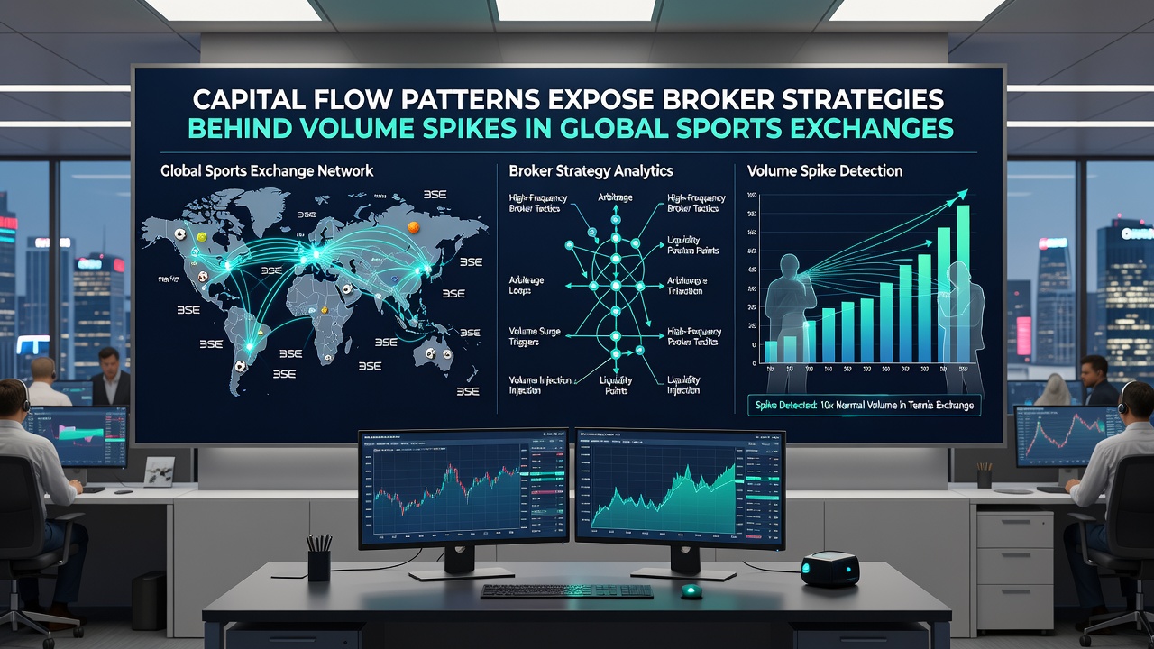 Graph of volume spikes correlated with broker capital movements in sports exchanges
