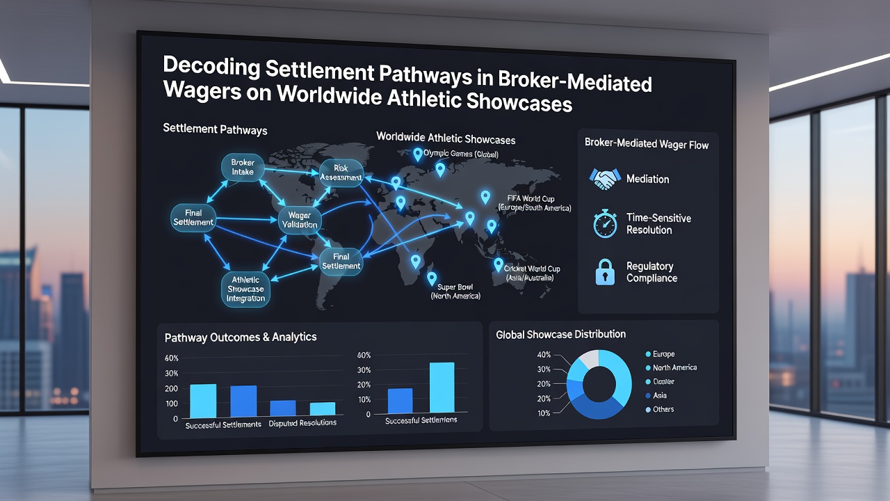 Global map illustrating broker settlement flows for athletic event wagers across multiple continents