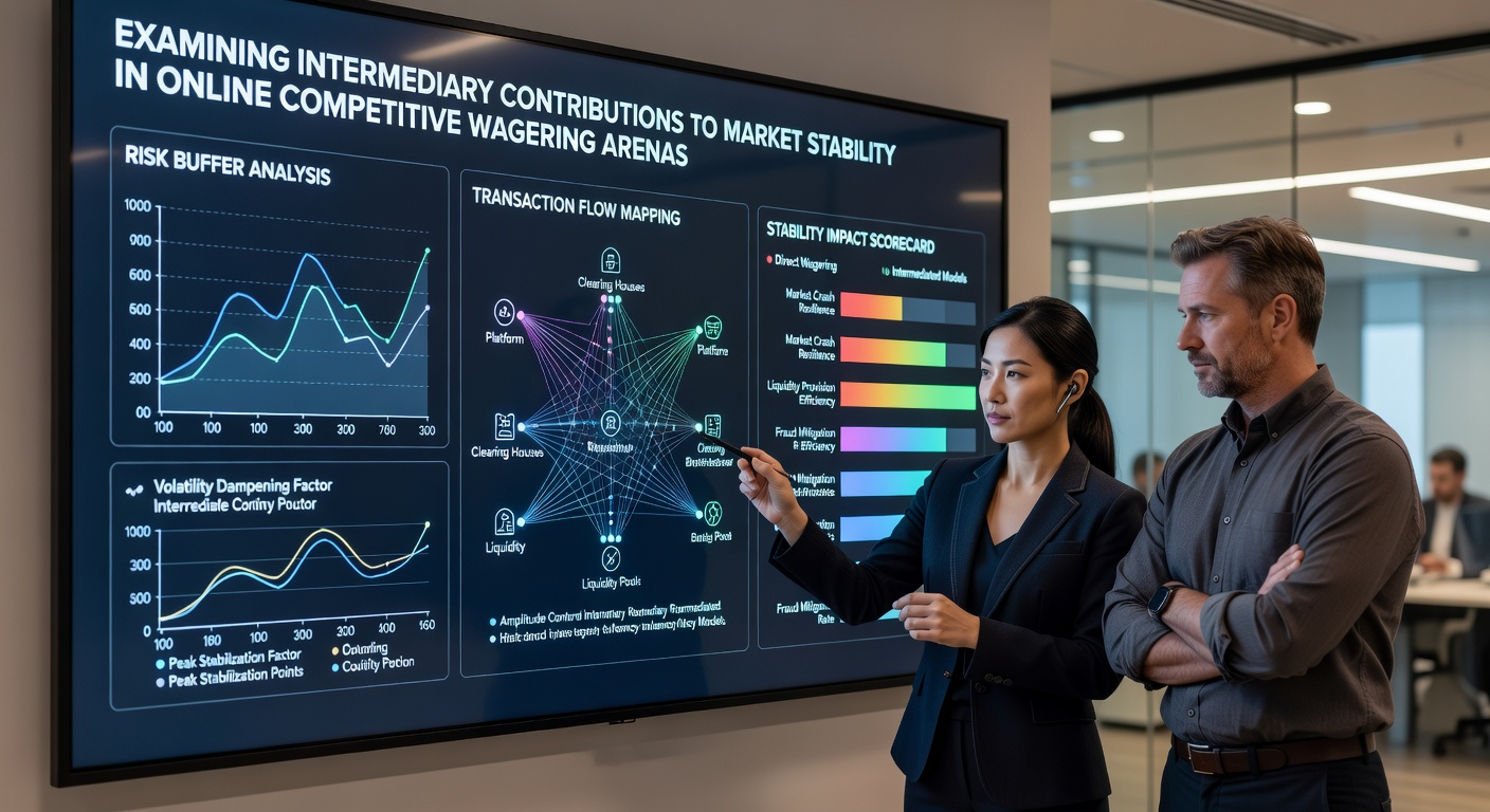 Graph and diagram showing market stability metrics influenced by intermediaries in wagering exchanges