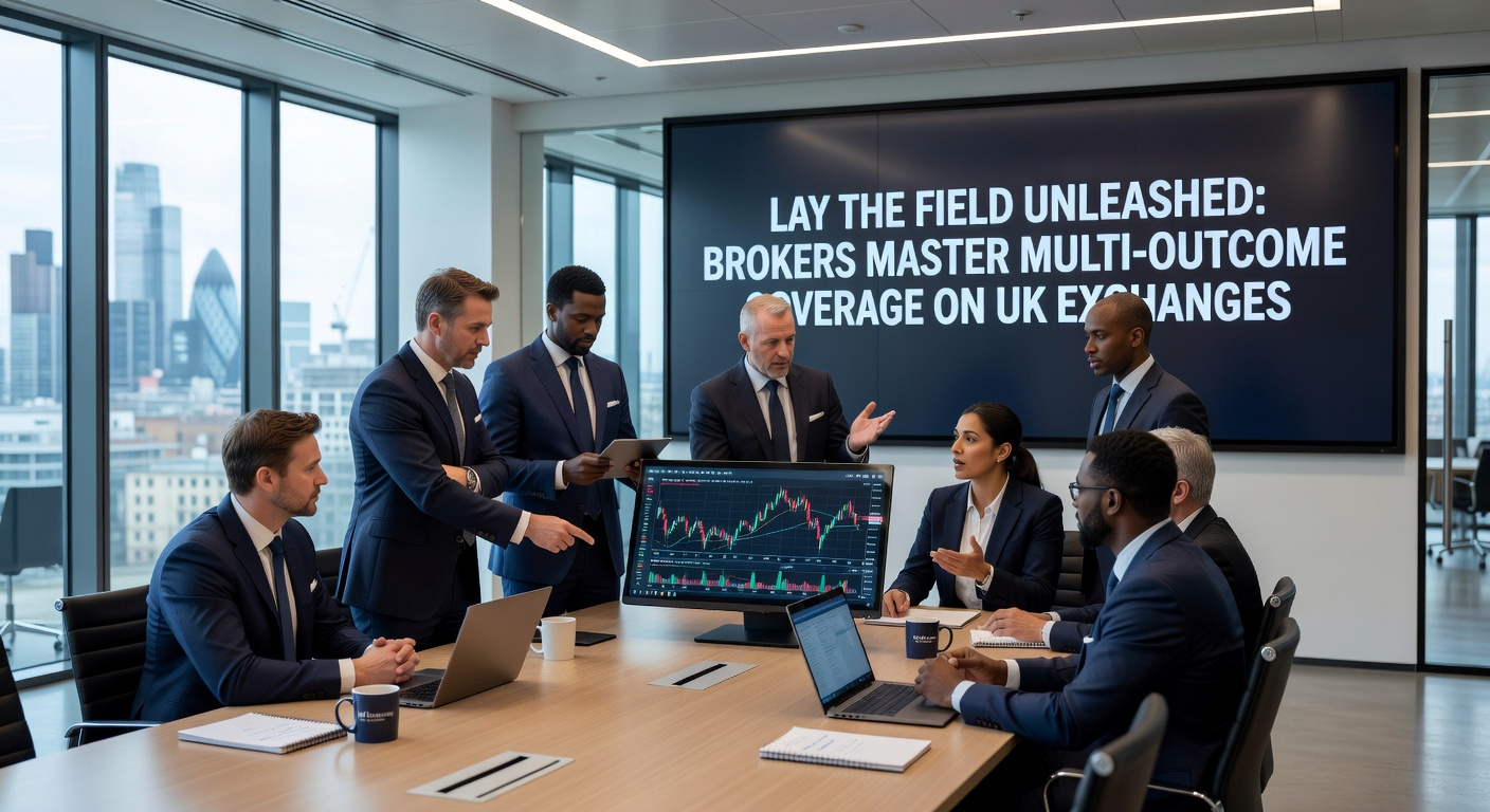 Visual breakdown of broker algorithms optimizing lay-the-field stakes in a multi-horse racing market on UK exchanges, showing liquidity flows and profit margins
