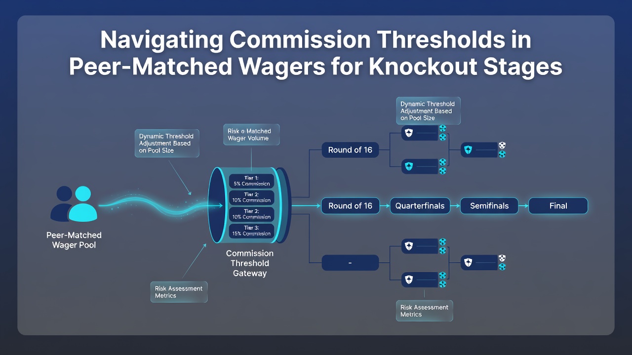 Digital dashboard displaying real-time commission tiers and matched wager volumes during a knockout tournament