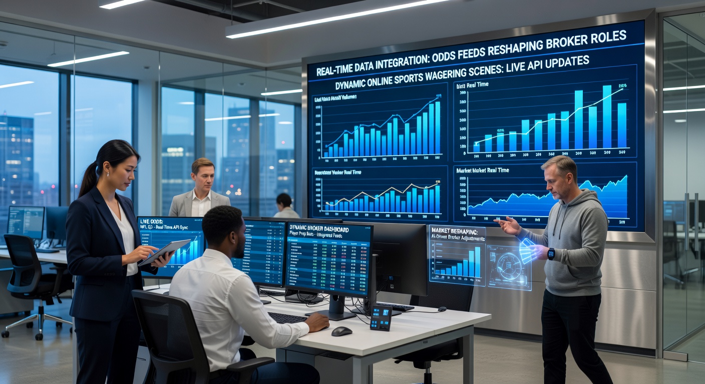 Broker dashboards displaying live data integration during sports wagering sessions