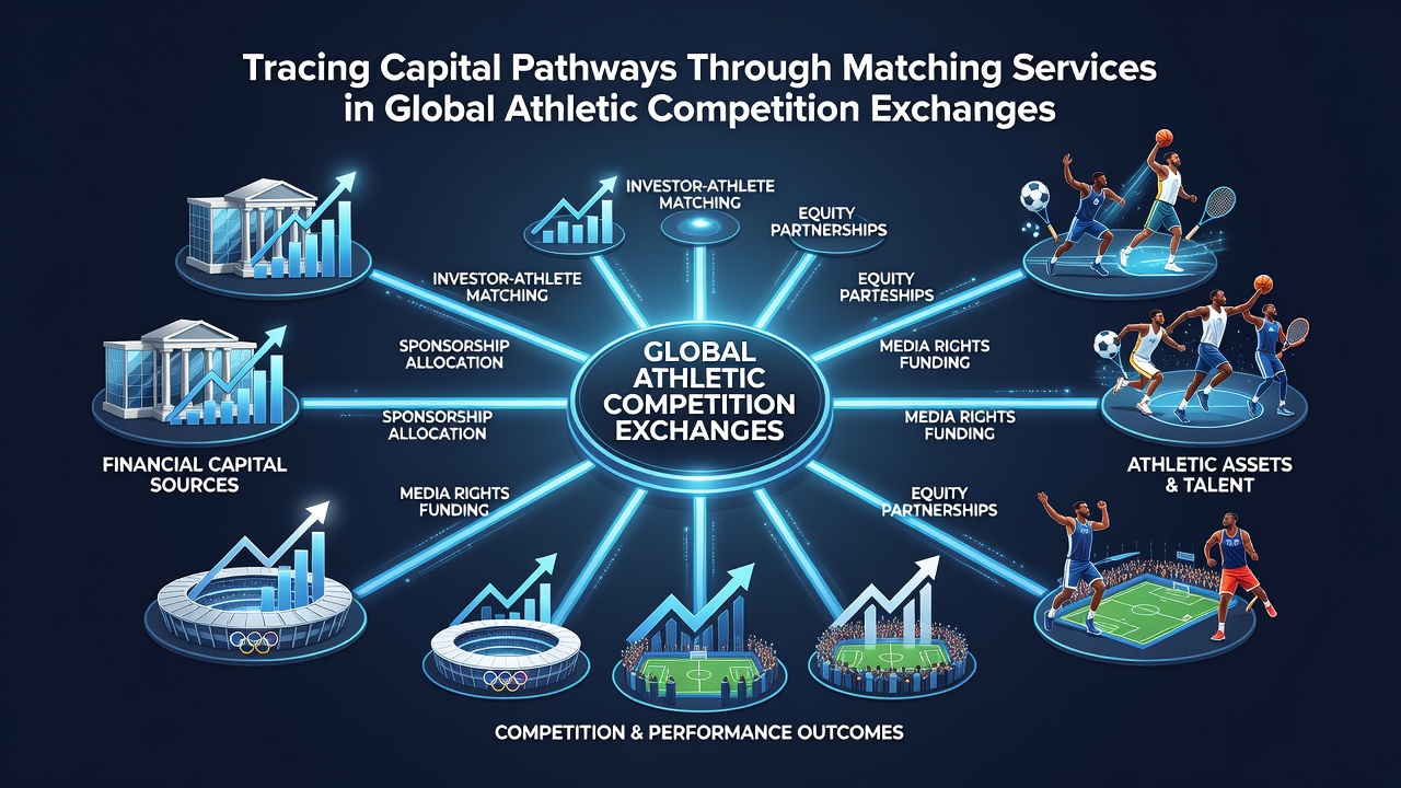 Infographic detailing fund settlement flows and matching engine operations in worldwide sports exchanges